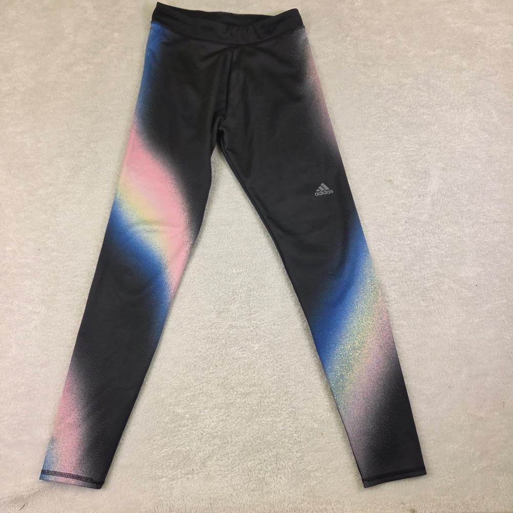 Adidas Rainbow Gradient Print Performance Leggings Black Multi Color Tights